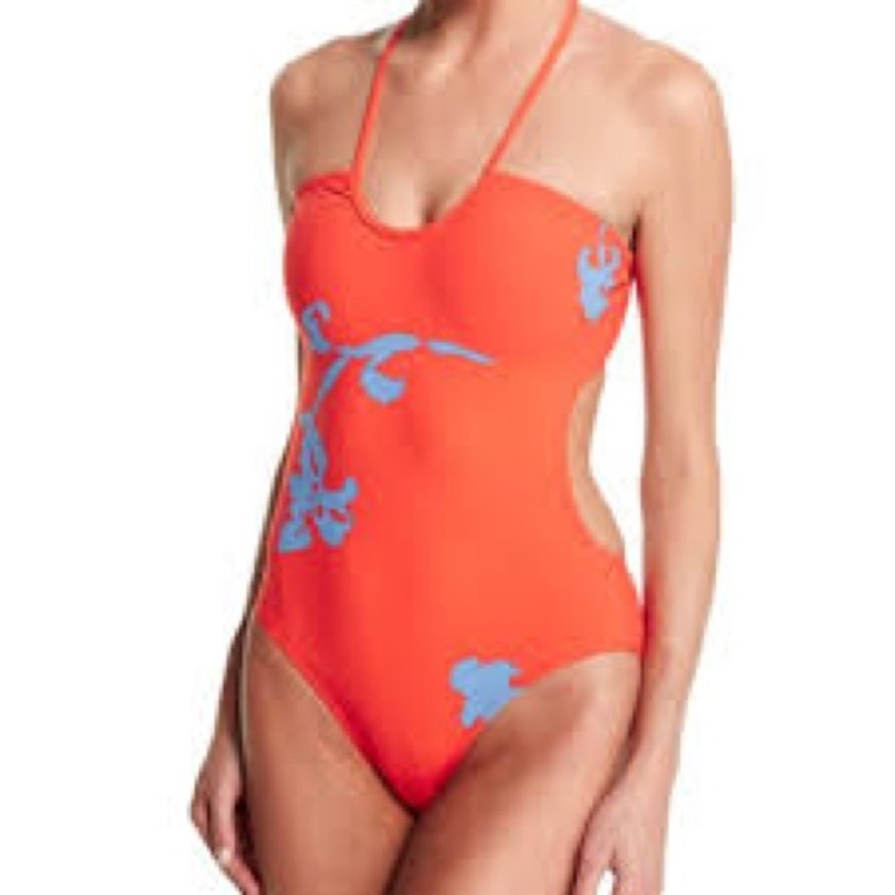 Tory Burch One piece Talisay Swimsuit Poppy Red Open Back Convertible Sz S NWT
